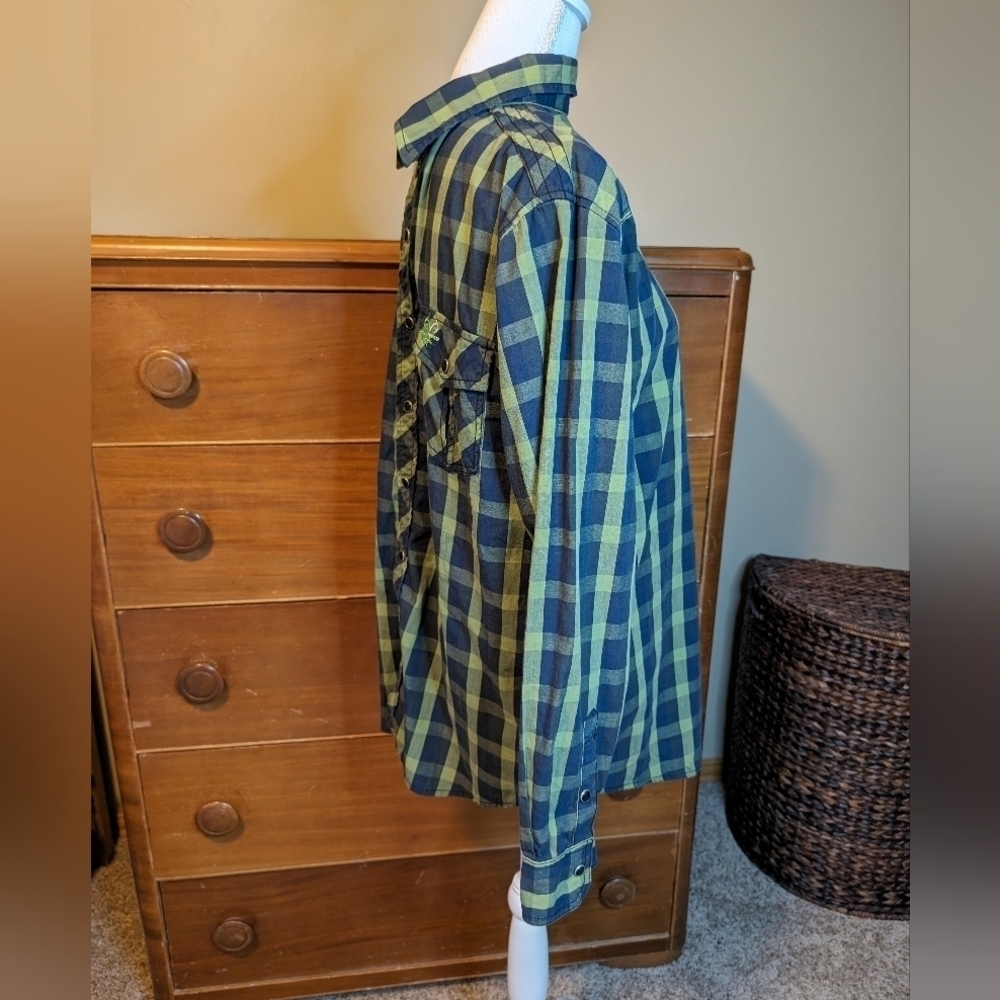 Realtree Button Up Snaps Long Sleeve Lightweight Plaid Shirt Mens Medium - Picture 4 of 10